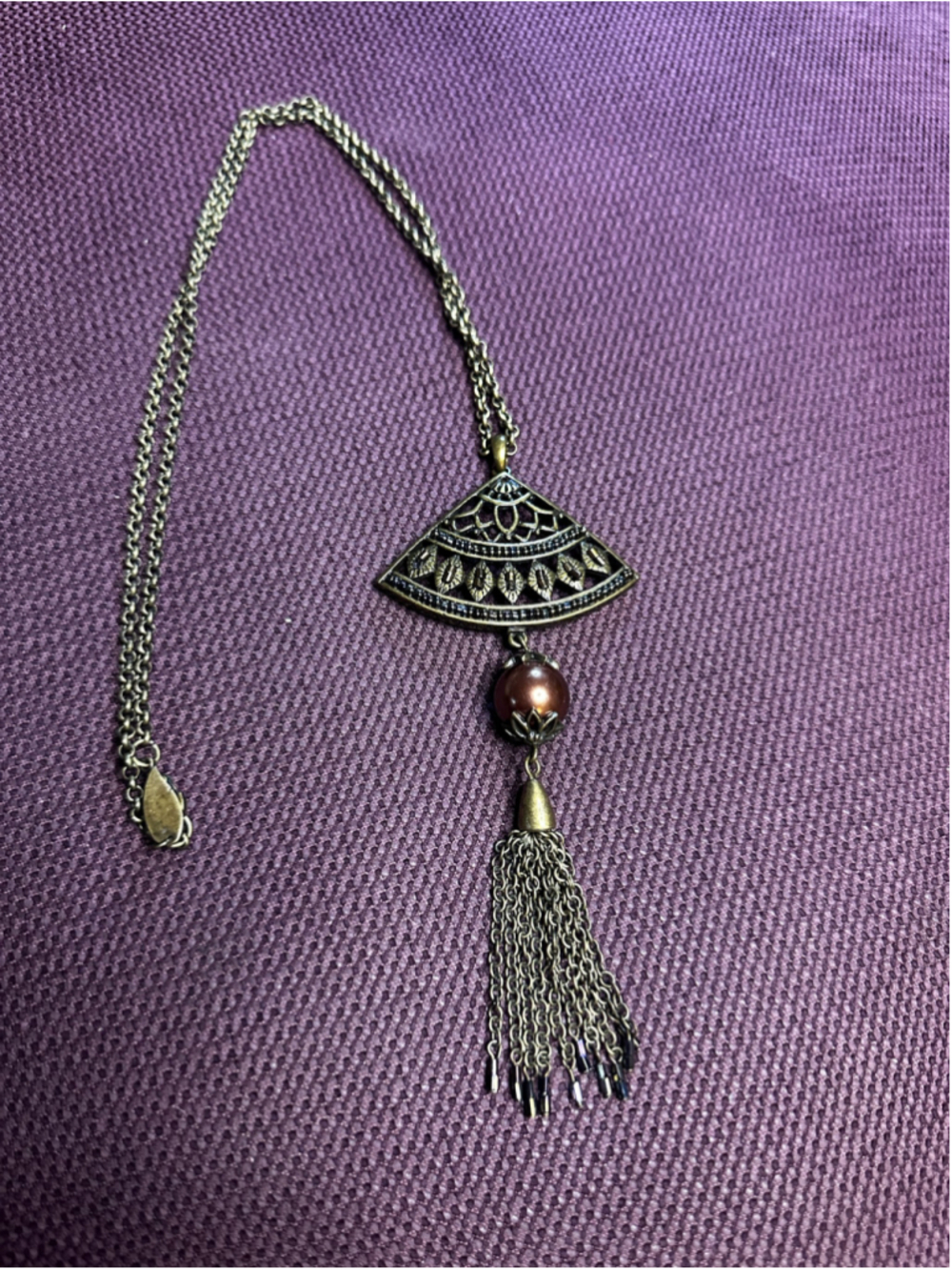 Coldwater Creek Bronze Brown Fan Tassel Pendant Necklace